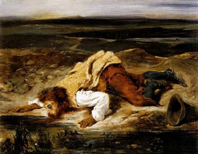 A Mortally Wounded Brigand Quenches his Thirst, Eugene Delacroix